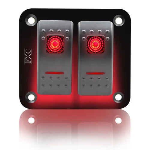 Vista 16 de FXC Interruptor basculante Panel de aluminio 2 Gang Interruptores de palanca Dash 5 Pin ON/OFF 2 LED retroiluminado para barco coche azul marino
