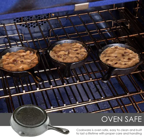 Vista 3 de Juego de 3 mini sartenes de hierro fundido presazonadas resistentes, aptas para horno, color negro