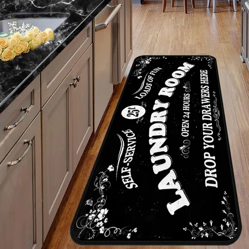 Vista 4 de Alfombra Larga para Cuarto de Lavandería Alfombra de Área Antideslizante Tapete de Piso Impermeable Alfombra de Estilo Campestre para Cocina 40" x