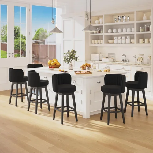 Vista 19 de COCO DESIGN - Juego de 2 taburetes de bar giratorios, 24" de altura del asiento, taburetes de bar de estilo moderno de mediados de siglo