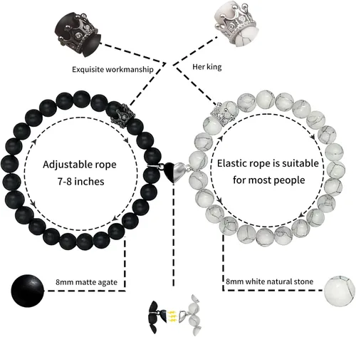 Vista 5 de WVT Pulseras a juego para parejas, regalos de relación a larga distancia para mujeres y hombres, juego de pulseras para él y para ella para novio