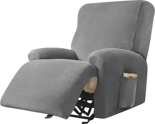 Vista 9 de Fundas elásticas para sillón reclinable, 4 piezas, funda de terciopelo ultra suave para silla reclinable, funda de sofá de un solo asiento, Beige