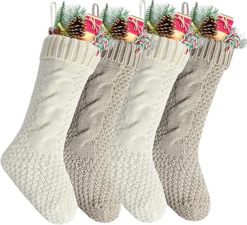 Vista 21 de Calcetines navideños de punto trenzado a granel, color azul, 18 pulgadas, para decoración navideña, paquete de 4