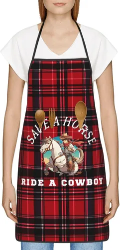 Vista 3 de nopicsn Save A Horse Ride A Cowboy Delantal para cocinar con bolsillos para mujeres y hombres, delantales divertidos para cocineros, Blanco