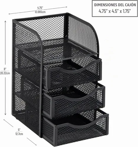 Vista 3 de Mind Reader Almacenamiento de accesorios de escritorio, cesta de clip para carpeta de papel, espacio de trabajo, oficina, malla metálica, 4.75 Negro
