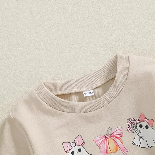 Vista 225 de Disfraz de Halloween para bebé, sudadera de calabaza con cuello redondo, suéter de manga larga, ropa de otoño