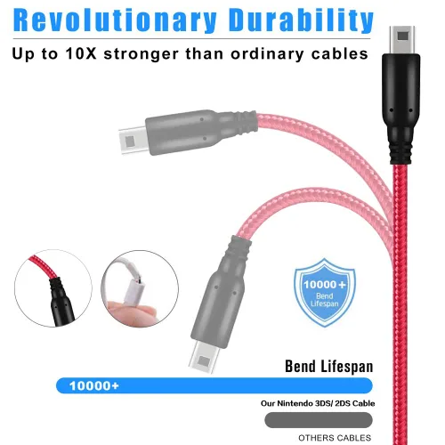Vista 2 de BATSOEASY Paquete de 2 cables de carga USB 3DS2DS de 5 pies, cable de carga trenzado de nailon compatible con Nintendo 3DS2DSDSi
