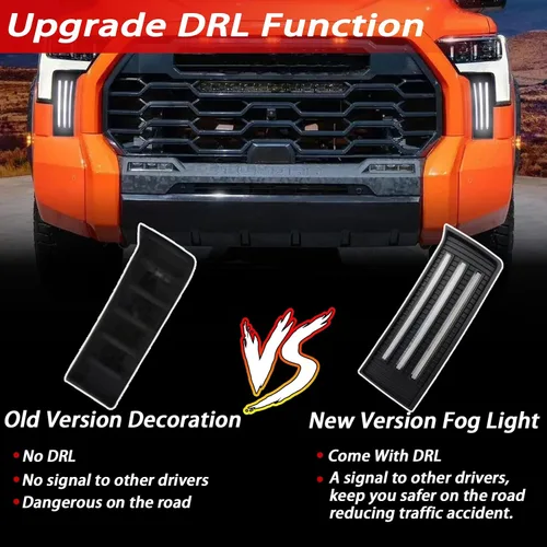Vista 4 de Kit de luz antiniebla frontal LED completa DRL para Toyota Tundra 2022 2023 parachoques de repuesto, función como luces direccionales secuenciales