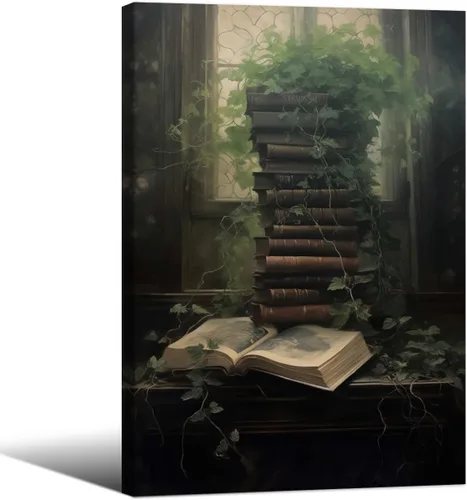 Vista 15 de Cartel de libro gótico de academia oscura vintage de mediados del siglo, arte de pared de lienzo victoriano de medio siglo, impresiones estéticas