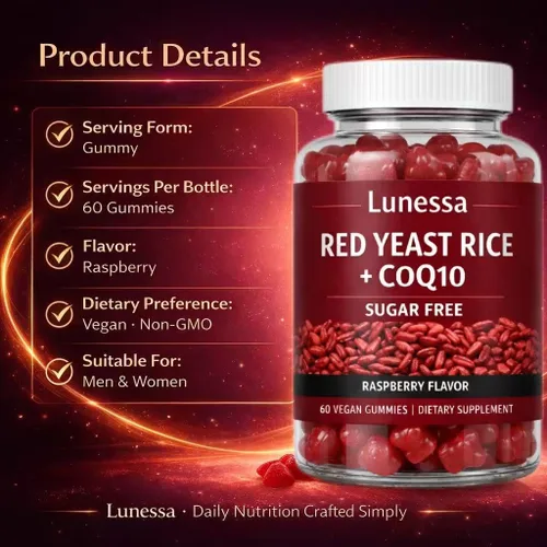 Vista 7 de Arroz de levadura roja Lunessa, con arroz de levadura roja de 2400 mg, CoQ10 200 mg, restaura la vitalidad corporal y mantiene niveles saludables