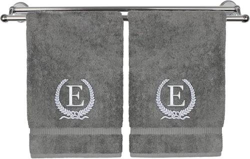 Vista 9 de Toalla de mano con monograma, regalo personalizado, 16 x 30 pulgadas, letra blanca bordada con diseño de corona en toalla negra, extra absorbente