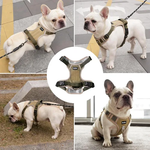 Vista 4 de Arnés para perro pequeño, arnés reflectante resistente táctico sin tirones y collar - seguro, sin estrangulamiento, chaleco para mascotas fácil