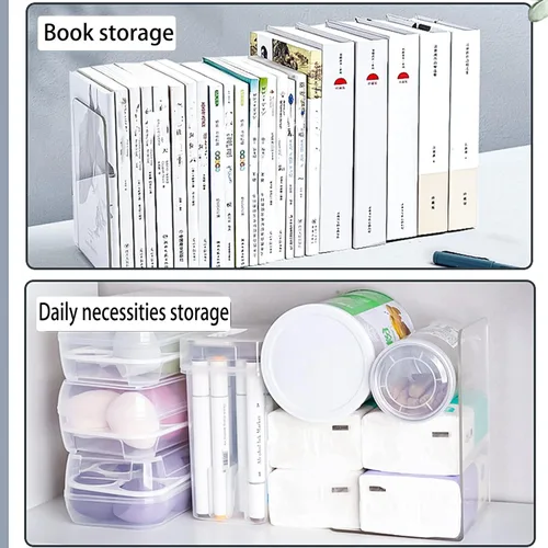 Vista 5 de 8 sujetalibros transparentes de acrílico para estantes, plástico resistente para oficina en casa