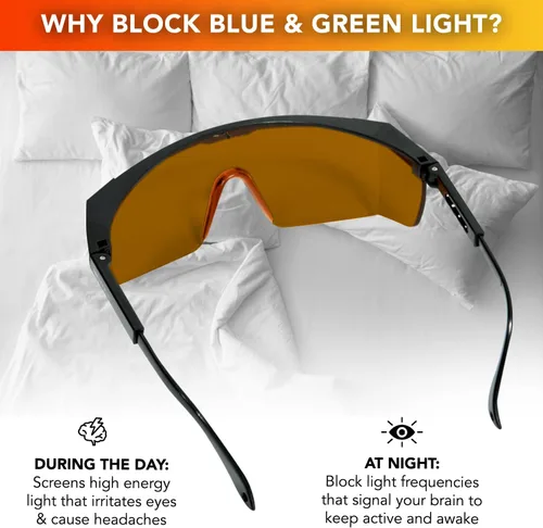 Vista 2 de Lentes ámbar que mejoran el sueño, lentes de bloqueo anti azul y verde, para uso nocturno, mejores lentes para dormir por la noche, reducen
