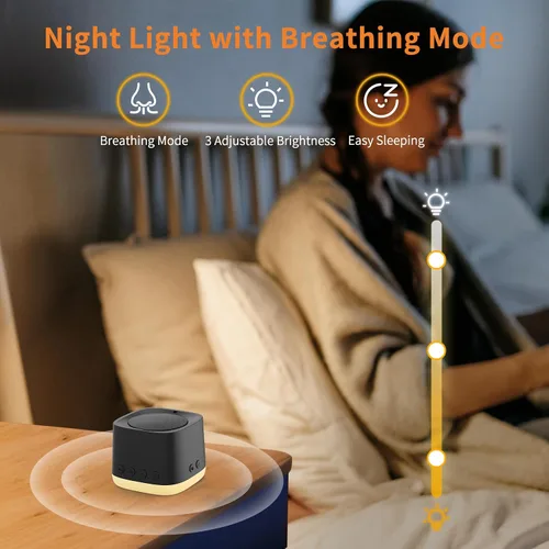 Vista 4 de Máquina de sonido portátil, mini máquina de ruido blanco de viaje para dormir con luz nocturna de respiración, 16 sonidos relajantes, temporizador
