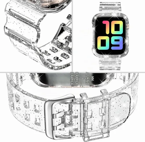 Vista 3 de DABAOZA - Correa transparente compatible con Apple Watch de 1.772 in y 1.732 in, con purpurina transparente Women Men,Glitter Bling TPU