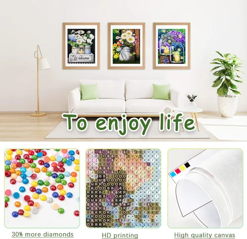 Vista 5 de AiYuanzsh Paquete de 6 pinturas de diamantes, kits de pintura de diamantes de flores para adultos, taladro completo por números 5D, arte floral