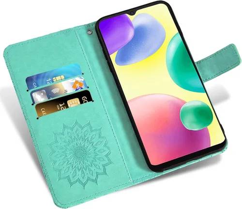 Vista 2 de Asuwish Funda de teléfono para Xiaomi Redmi 10A/9C Wallet Cases con protector de pantalla de vidrio templado, funda delgada con tapa abatible
