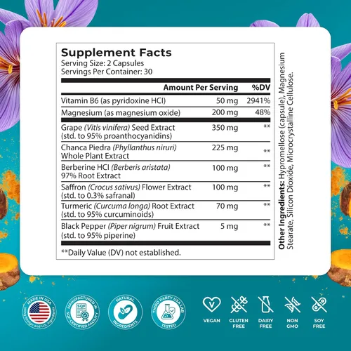 Vista 2 de PUREHEALTH RESEARCH Fórmula de salud renal - Suplemento de desintoxicación y reparación de limpieza renal - con berberina HCL, chanca piedra