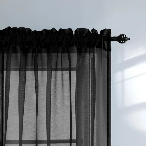 Vista 5 de Cortinas traslúcidas negras de 45 pulgadas de largo para ventanas de baño, juego de 2 paneles, cortinas de media ventana para cocina y dormitorio