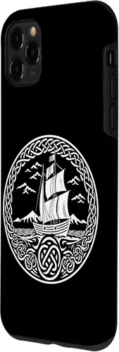 Vista 2 de Funda para iPhone 11 Pro Max Ship Sailing de mitología nórdica con nudos celtas