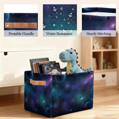 Vista 6 de Rectangular Storage Bin Starry Universe With Planets And Stars Fabric Storage Basket with Handles for Organizing Home Kitchen Closet Shelf Baskets