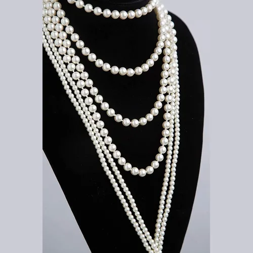 Vista 7 de Perlas Gatsby de moda para mujer, perlas largas, collar de disfraz vintage de los años 20, collar de joyería sintética