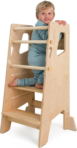 Vista 8 de Toddler Standing Tower with 3 Safety Bars - Kitchen Stool Helper - Gray 1 - Gris