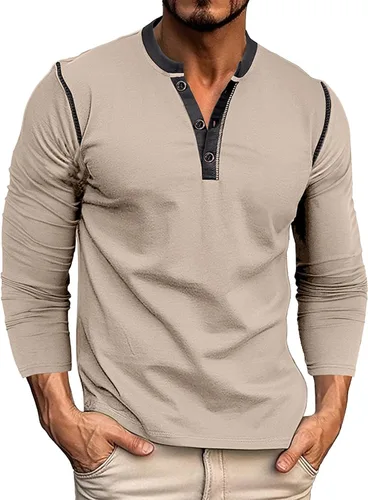 Vista 9 de Henley Shirt for Men, Long Sleeve Casual Button Placket, Classic Lightweight Cotton Pullover Basic Tee Tops