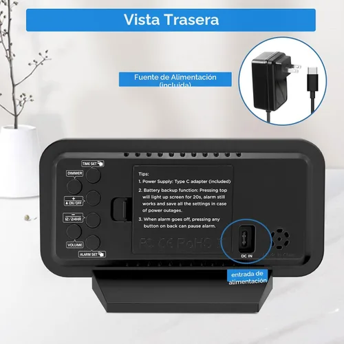 Vista 6 de Peakeep Small Digital Alarm Clock for Bedrooms, Loud for Heavy Sleepers Dimmable Plug in Electric Large Numbers Clock Battery Backup, Slim Clock