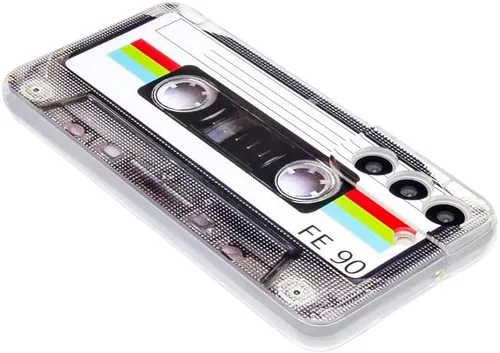 Vista 7 de FAteamll Funda para Galaxy S22 a prueba de golpes a prueba de arañazos con TPU suave parachoques retro cassette cinta caso compatible con Samsung