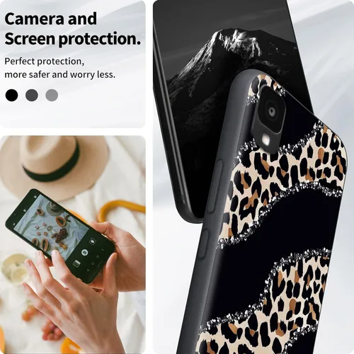 Vista 4 de Funda para Alcatel TCL 30 Z 2022 con soporte para el dedo y protector de pantalla, correa de mano elástica, soporte de agarre a prueba de golpes