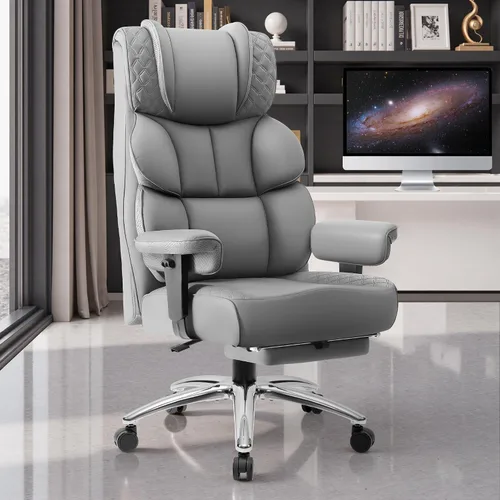 Vista 13 de BestGlory Silla de escritorio de oficina, silla grande y alta de cuero para juegos con reposapiés, amplia, ergonómica, cómoda, silla ejecutiva
