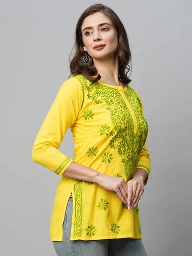 Vista 5 de Ada Blusa de túnica de algodón indio Chikankari bordado a mano para mujer A250295
