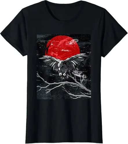 Vista 31 de Red Moon Raven - Camiseta japonesa de cuervo negro, Negro, S