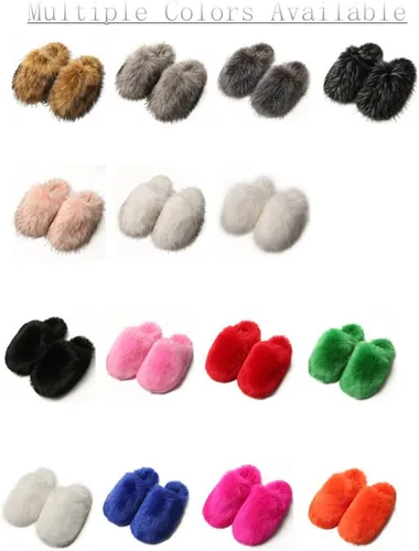 Vista 3 de Pantuflas de felpa de piel sintética para mujer, suaves, peludas, esponjosas, encantadoras, para interiores y exteriores, pantuflas de invierno