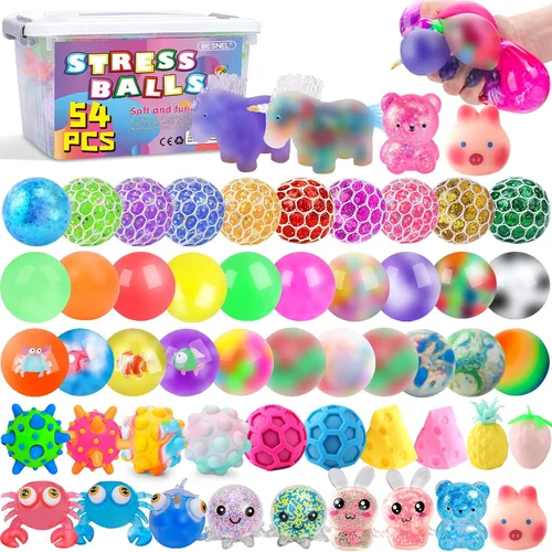 Vista 11 de BESNEL 160 Pack de bolas de estrés para adultos, bolas esponjosas a granel, juego de bolas de estrés, bolas anti-ansiedad y de juguete