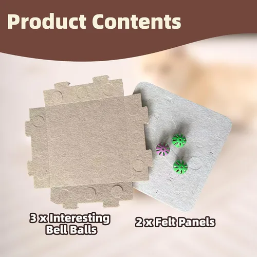 Vista 6 de Juguete interactivo de rompecabezas para gatos, caja de laberinto de fieltro con 3 bolas de cascabel para gatos de interior, estimulación mental