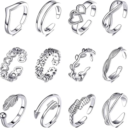 Vista 5 de Juego de 28 anillos apilables para nudillos para mujer, estilo bohemio, retro, gótico, punk, vintage, anillos dorados para hombres, anillos huecos