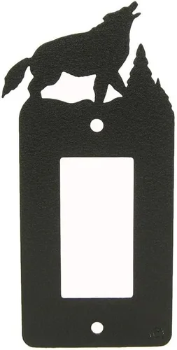 Vista 11 de Interruptor de luz de palanca Howling Wolves y placa de pared dúplex individual (palanca individual con potencia, negro) - Fabricado en Estados