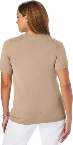 Vista 3 de Jessica London Suéter de manga corta con cuello redondo y talla grande para mujer