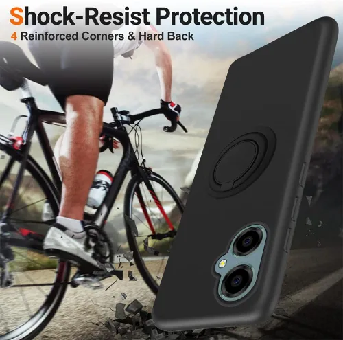 Vista 6 de Funda para Pinwheel Genesis 3 / BLU G64 Funda para teléfono con protector de pantalla HD, soporte de anillo giratorio de 360°, soporte de silicona