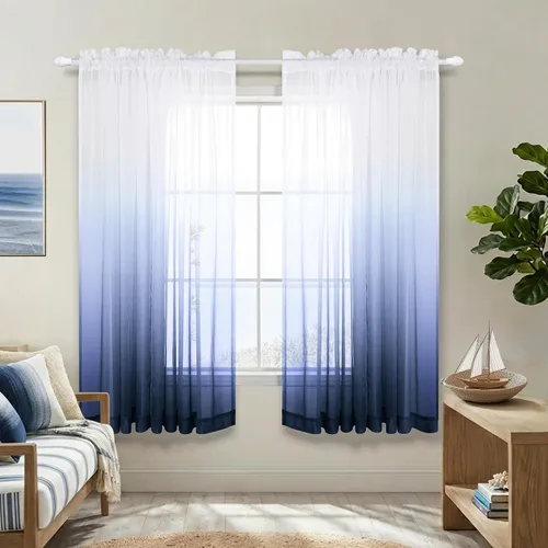 Vista 25 de KOUFALL Cortinas de ventana de baño para ducha, juego de 2 paneles de cortinas cortas transparentes en blanco y negro para cocina, dormitorio