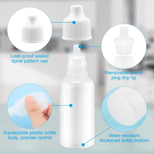 Vista 3 de AHIER Botella cuentagotas de plástico de 15 ml, botella cuentagotas para ojos, botella cuentagotas de plástico vacía y exprimible con tapa (5)