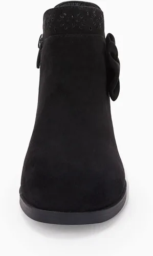 Vista 3 de Botas de tobillo con nudo de lazo para niñas y niños, gamuza sintética, corte en V, tacón bajo apilado, cremallera lateral, zapatos Chelsea
