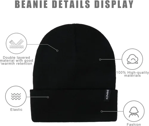 Vista 3 de Gorros de lana para mujeres y hombres, unisex, de punto suave, con puños, diseño de calavera, elástico, color sólido, sombreros de invierno