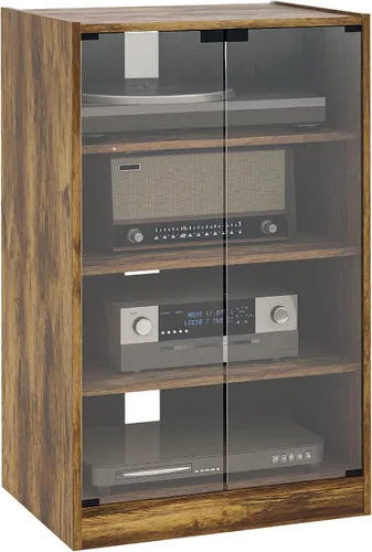 Vista 10 de HOMCOM Media Cabinet - Gabinete estéreo de 4 niveles con puerta de cristal