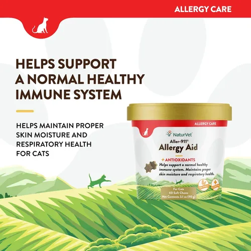 Vista 3 de NaturVet Aller-911 Allergy Aid Plus Antioxidantes para gatos - 60 masticables suaves Apoya el sistema inmunológico, la humedad de la piel