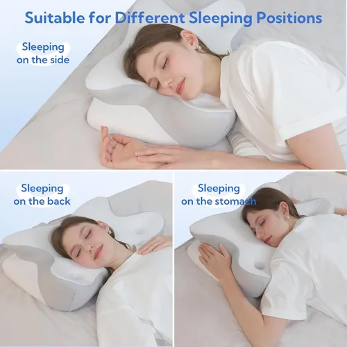 Vista 6 de Almohada cervical para aliviar el dolor de cuello – Almohada ergonómica de espuma viscoelástica, almohada refrescante para dormir de lado