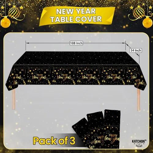 Vista 2 de KatchOn, Mantel de feliz año nuevo – 108 x 54 pulgadas, paquete de 3 Decoraciones de Año Nuevo 2026 Mantel de feliz año nuevo 2026